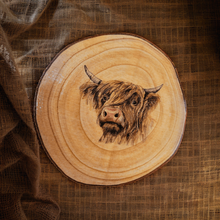 Load image into Gallery viewer, Decoupage Wood Slice Highland Cow Placemats - set of four
