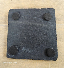 Load image into Gallery viewer, square slate coaster showing four protective pads on the underside
