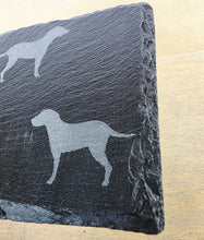 Load image into Gallery viewer, black slate coasters with two labrador etched images on - dogs facing eachother
