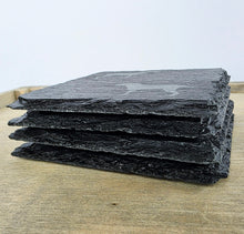 Load image into Gallery viewer, four slate coasters stacked on top of one another
