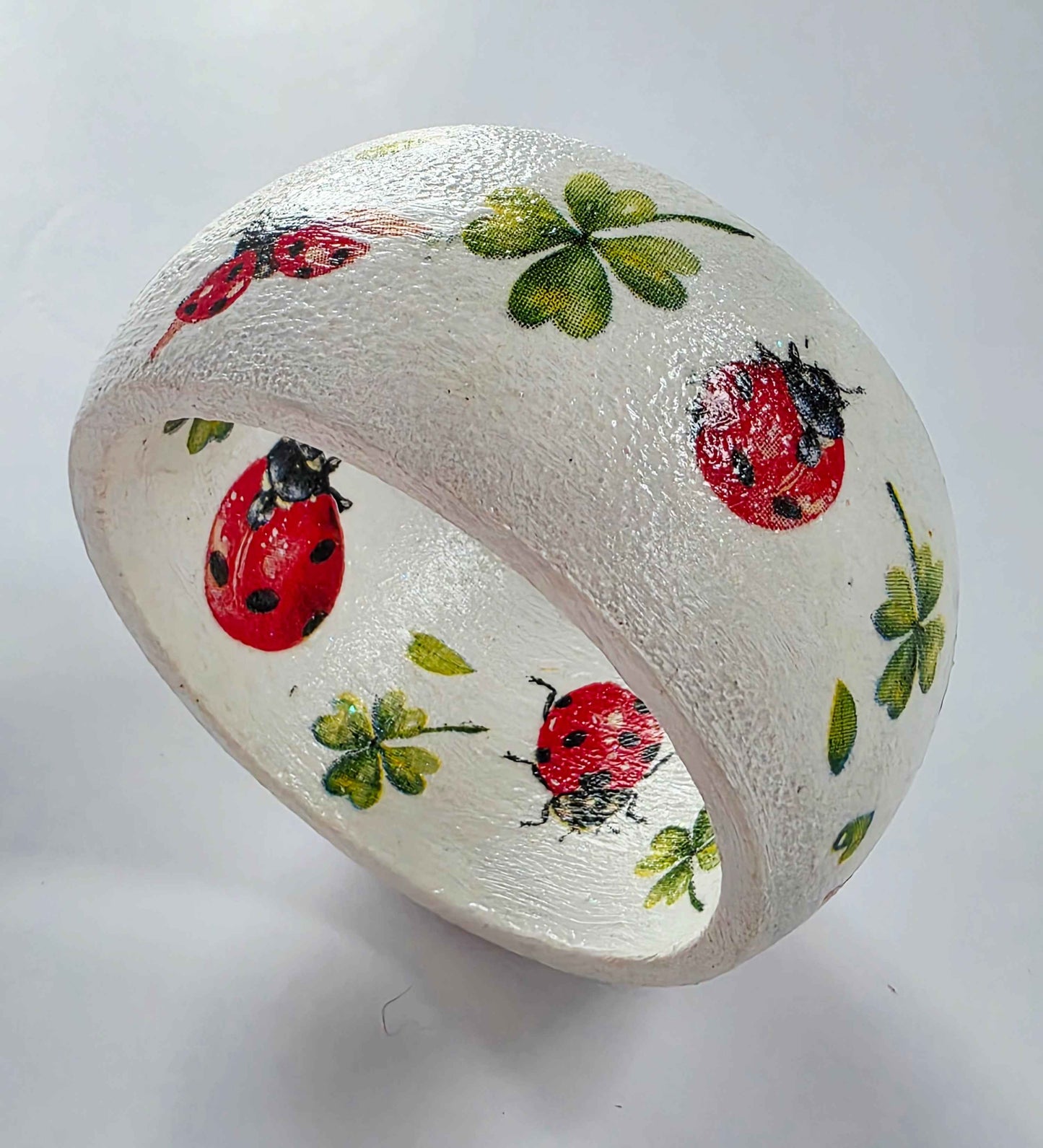 Wooden Ladybird Bangle | Decoupage Bracelet for Girls | Quantock Inspiration