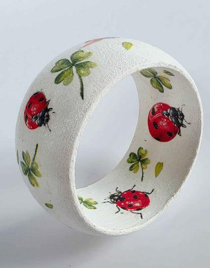 Wooden Ladybird Bangle | Decoupage Bracelet for Girls | Quantock Inspiration