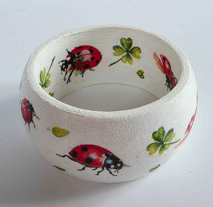 Wooden Ladybird Bangle | Decoupage Bracelet for Girls | Quantock Inspiration