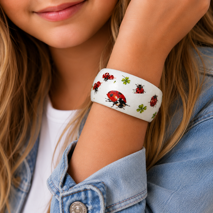 Wooden Ladybird Bangle | Decoupage Bracelet for Girls | Quantock Inspiration
