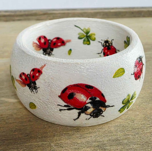 Wooden Ladybird Bangle | Decoupage Bracelet for Girls | Quantock Inspiration