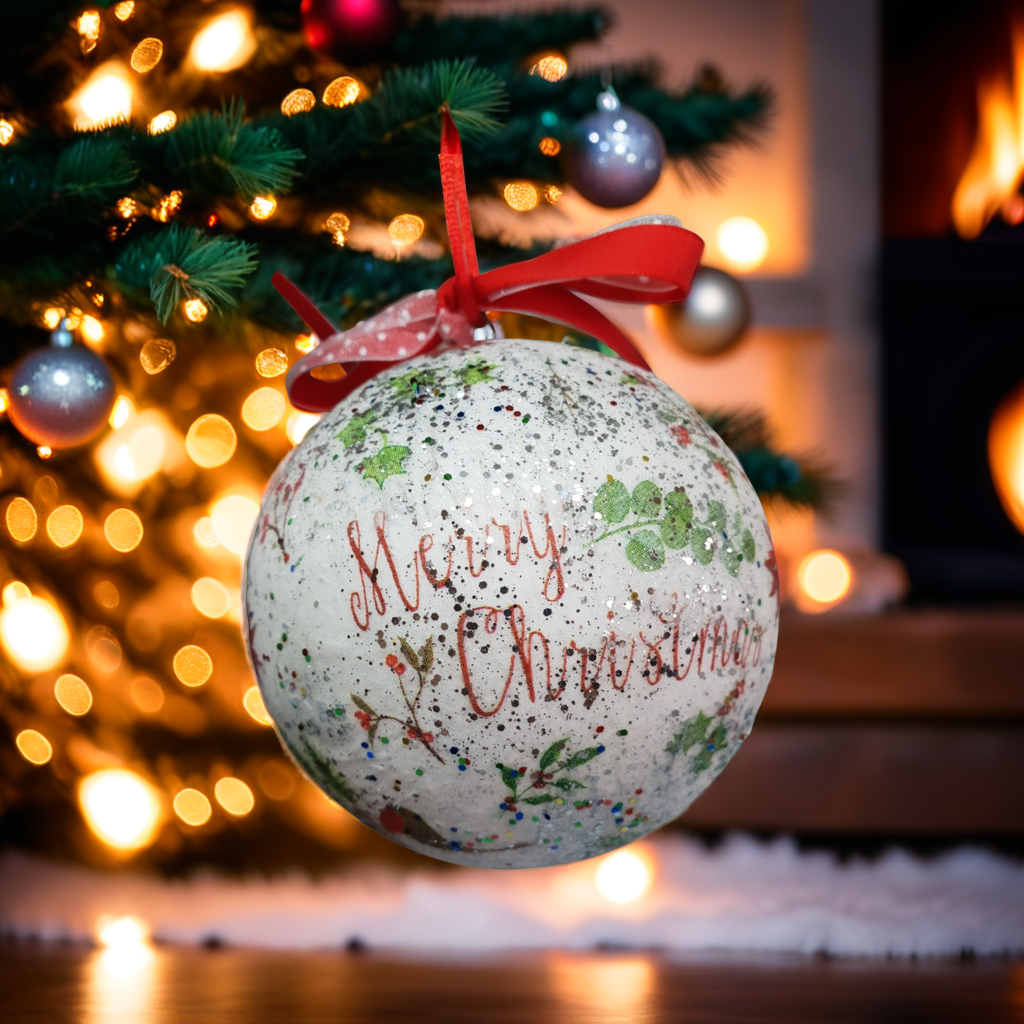 Decoupage Merry Christmas Baubles