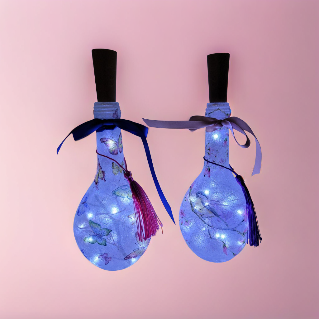 Pair of Miniature Decoupage Bottle Lamps