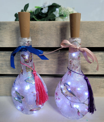 Pair of Miniature Decoupage Bottle Lamps - Quantock Inspiration