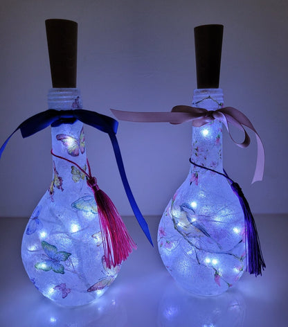 Pair of Miniature Decoupage Bottle Lamps - Quantock Inspiration