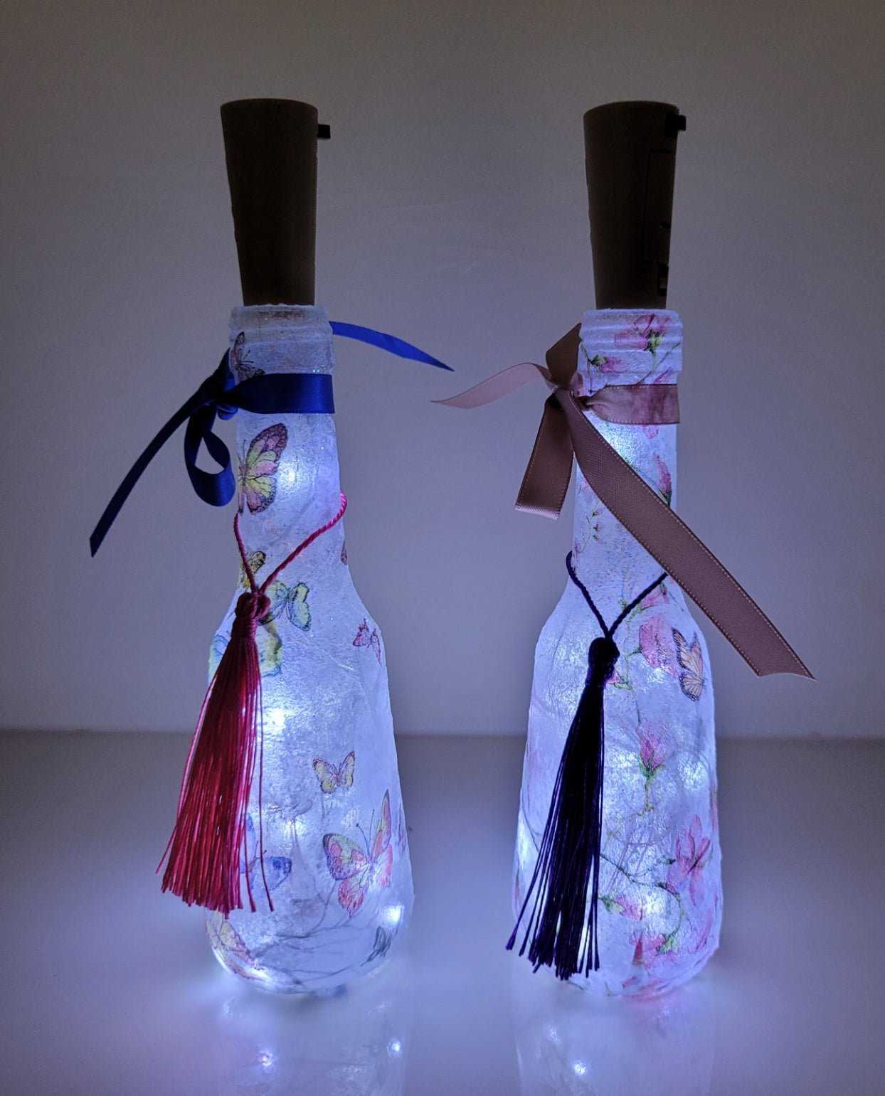 Pair of Miniature Decoupage Bottle Lamps - Quantock Inspiration