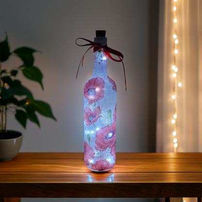 Poppy Bottle Lamp | Decoupage LED Lighting | Quantock Inspiration