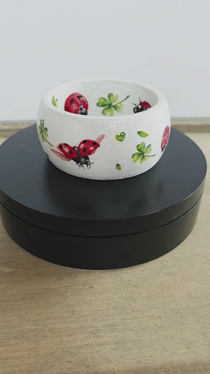Wooden Ladybird Bangle | Decoupage Bracelet for Girls | Quantock Inspiration