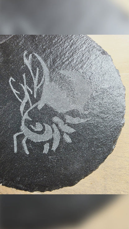 Bee Slate Coaster Set | Engraved Rustic Drink Mats | Quantock Inspiration