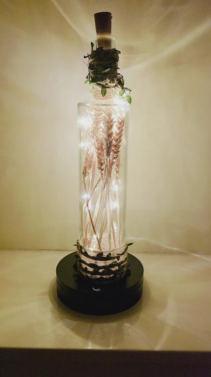 Rustic Wheat Bottle Lamp | Handmade Farmhouse LED Lighting | Quantock Inspiration