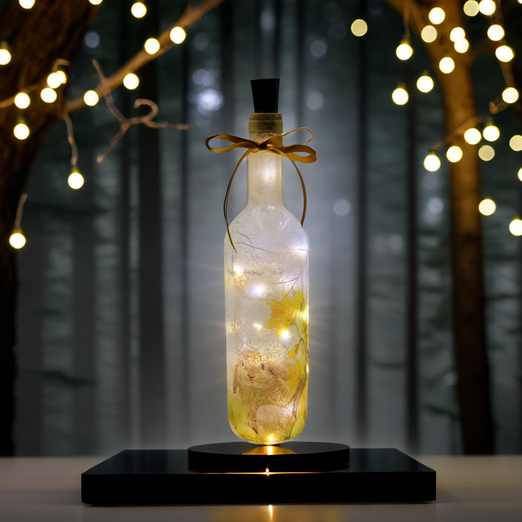 Decoupage Rabbit Bottle Lamp