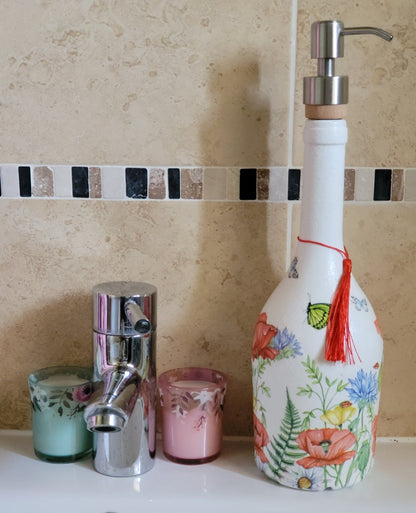 Recycled Bottle Dispenser, Decoupage Bottle Dispenser, Glass Dispenser, Bottle Crafts - Quantock Inspiration