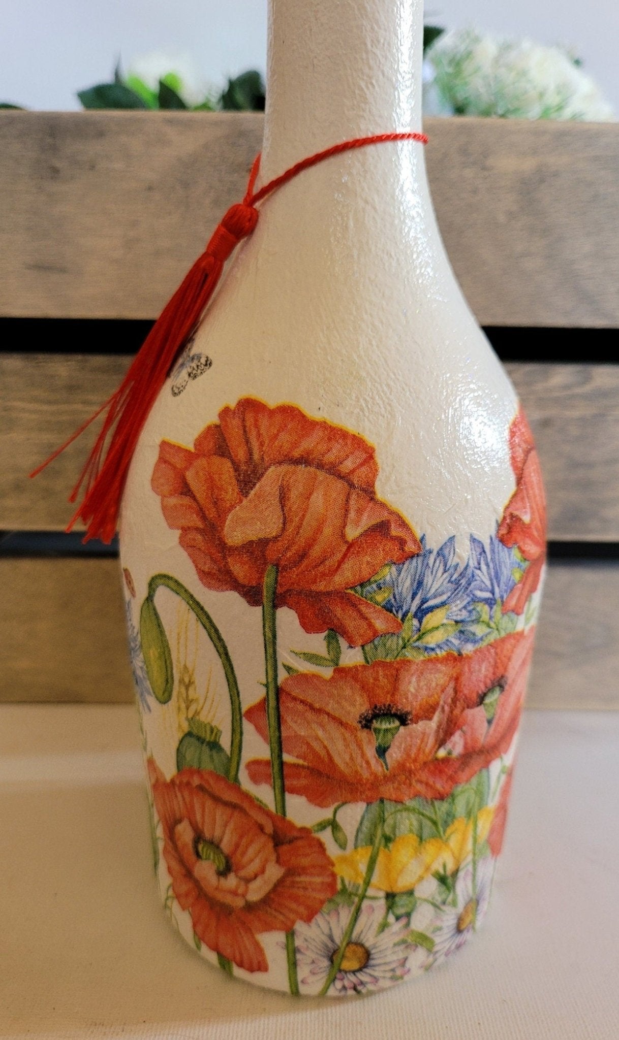 Recycled Bottle Dispenser, Decoupage Bottle Dispenser, Glass Dispenser, Bottle Crafts - Quantock Inspiration