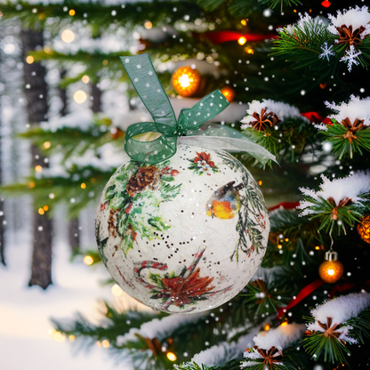 Robin Christmas Baubles | Decoupage Set of Two | Quantock Inspiration