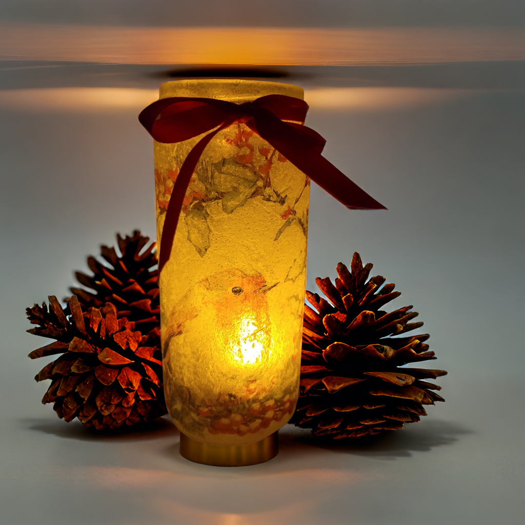 Decoupage Robin Glass Jar Lantern