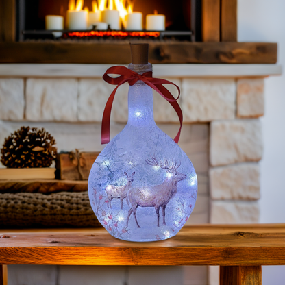 Winter Stag Bottle Lamp | Decoupage LED Lighting | Quantock Inspiration