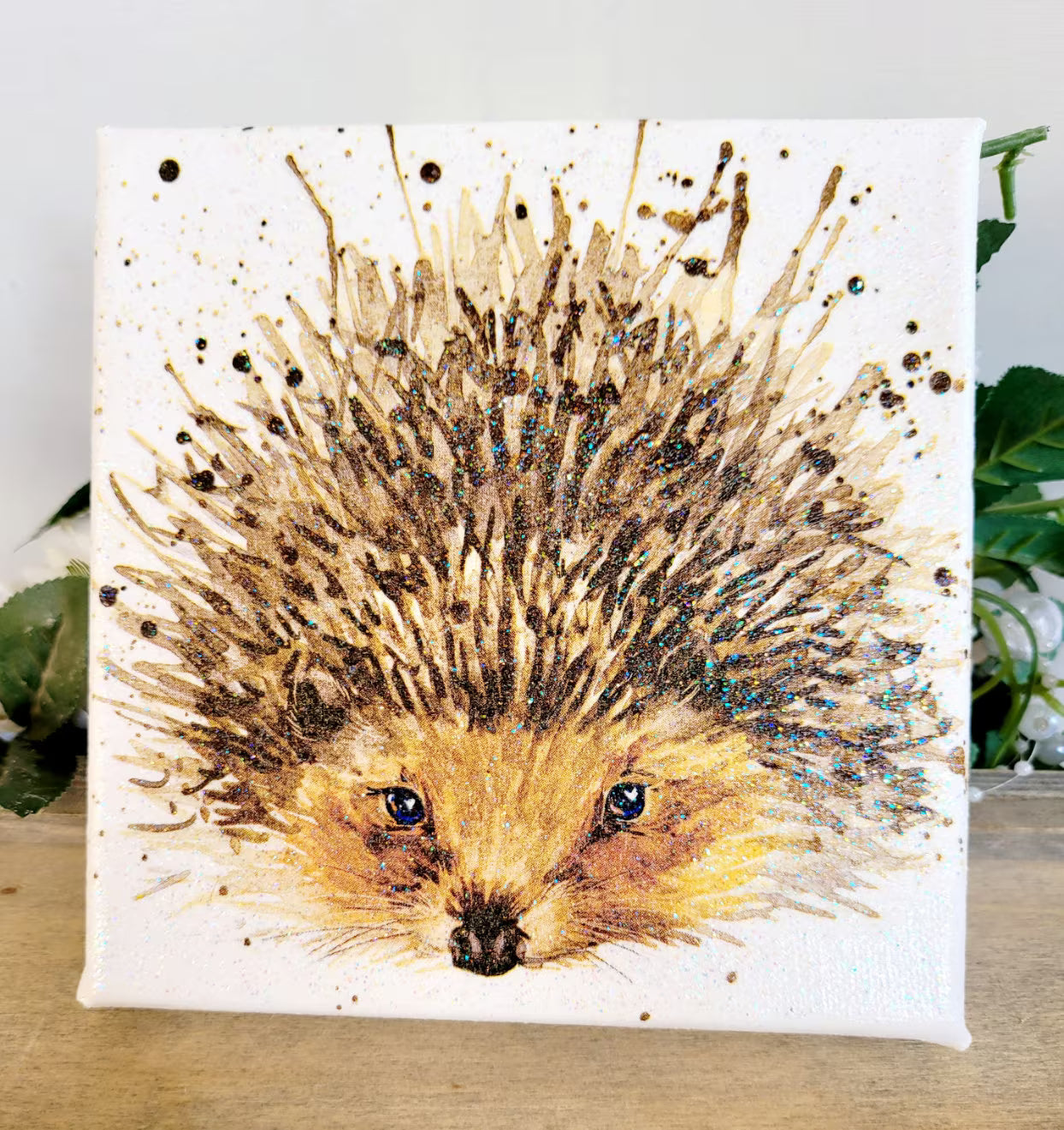Canvas print of a hedgehog with a textured background