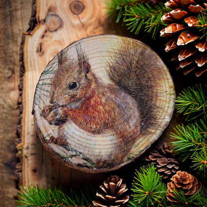 Natural Wood Slice Squirrel Coasters | Decoupage Set of Four | Quantock Inspiration
