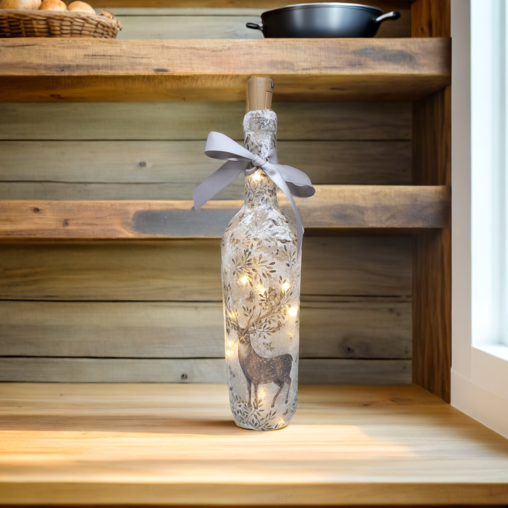 Stag Bottle Lamp | Decoupage LED Lighting | Quantock Inspiration