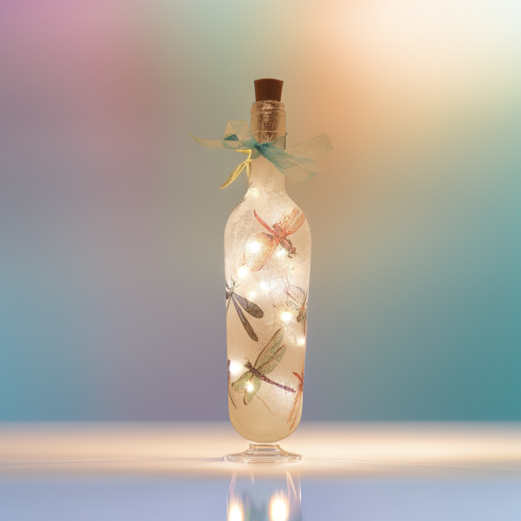 Decoupage Dragonfly Bottle Lamp