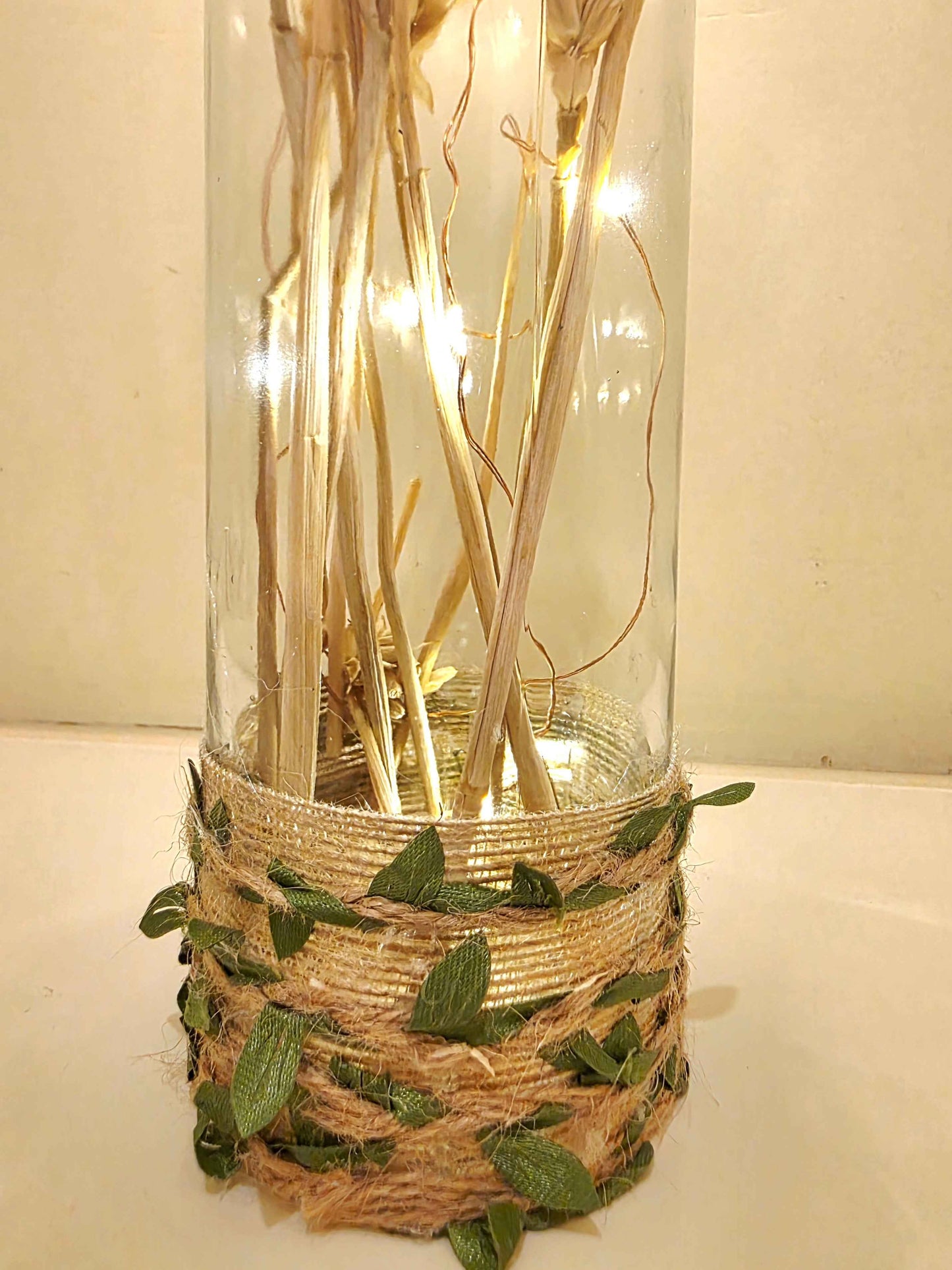 Rustic Wheat Bottle Lamp | Handmade Farmhouse LED Lighting | Quantock Inspiration