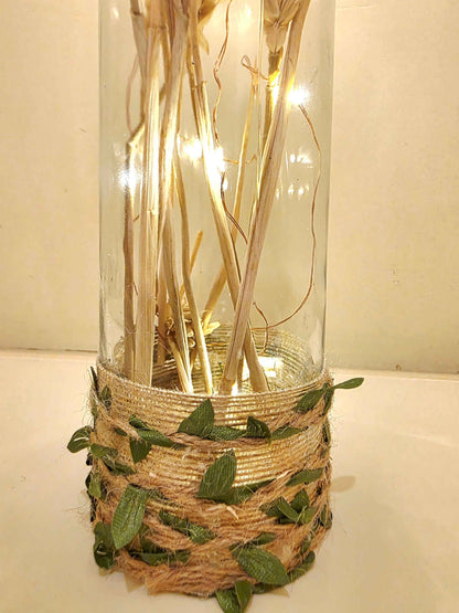 Rustic Wheat Bottle Lamp | Handmade Farmhouse LED Lighting | Quantock Inspiration