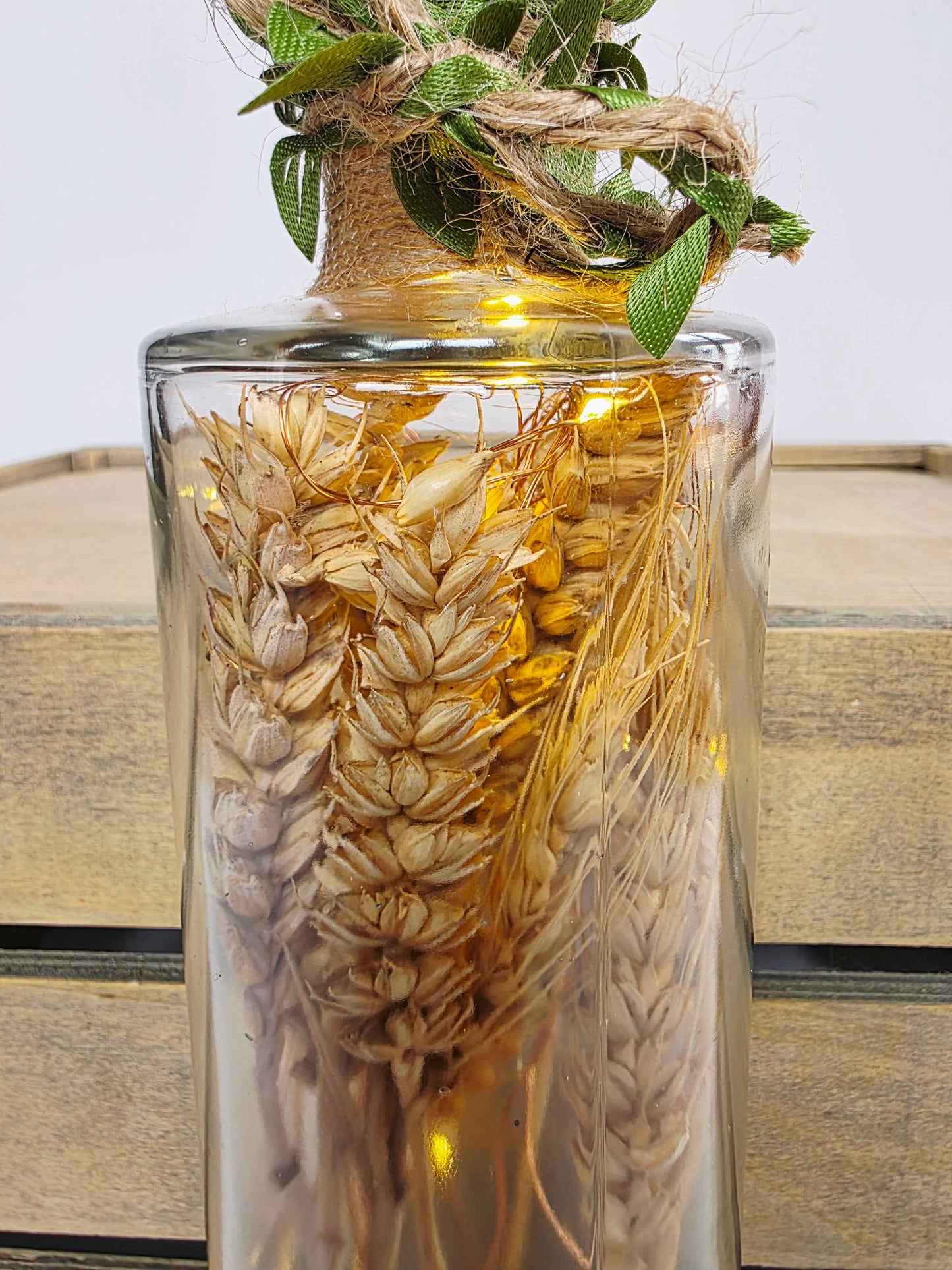 Rustic Wheat Bottle Lamp | Handmade Farmhouse LED Lighting | Quantock Inspiration