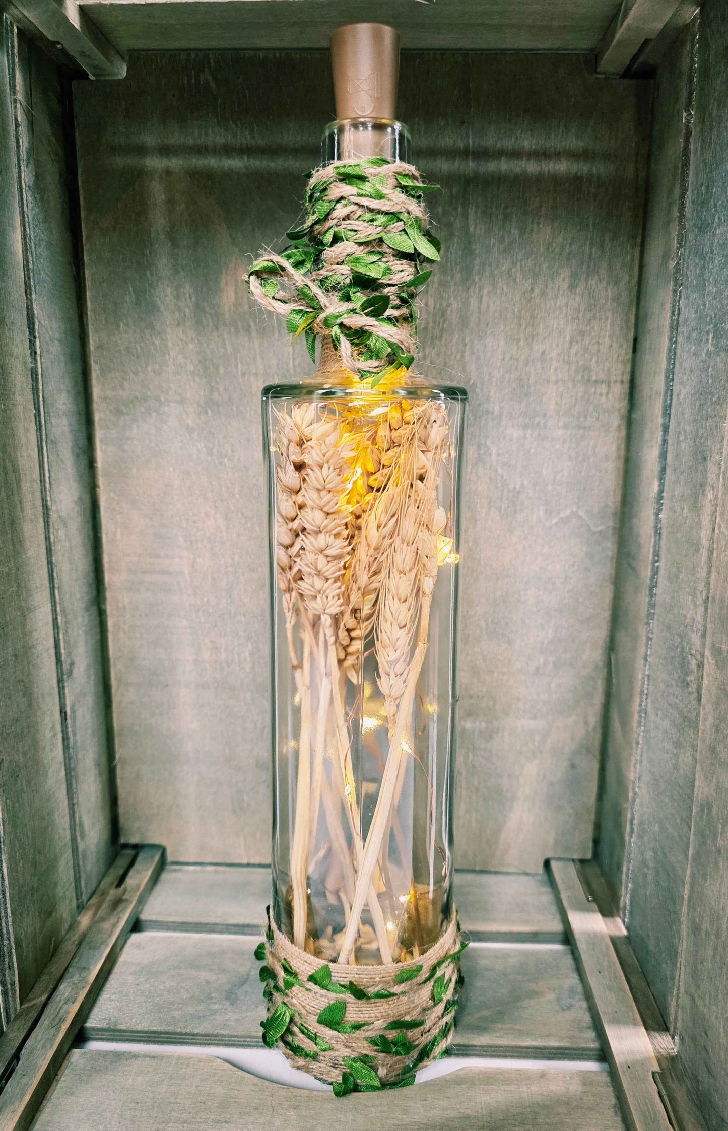 Rustic Wheat Bottle Lamp | Handmade Farmhouse LED Lighting | Quantock Inspiration