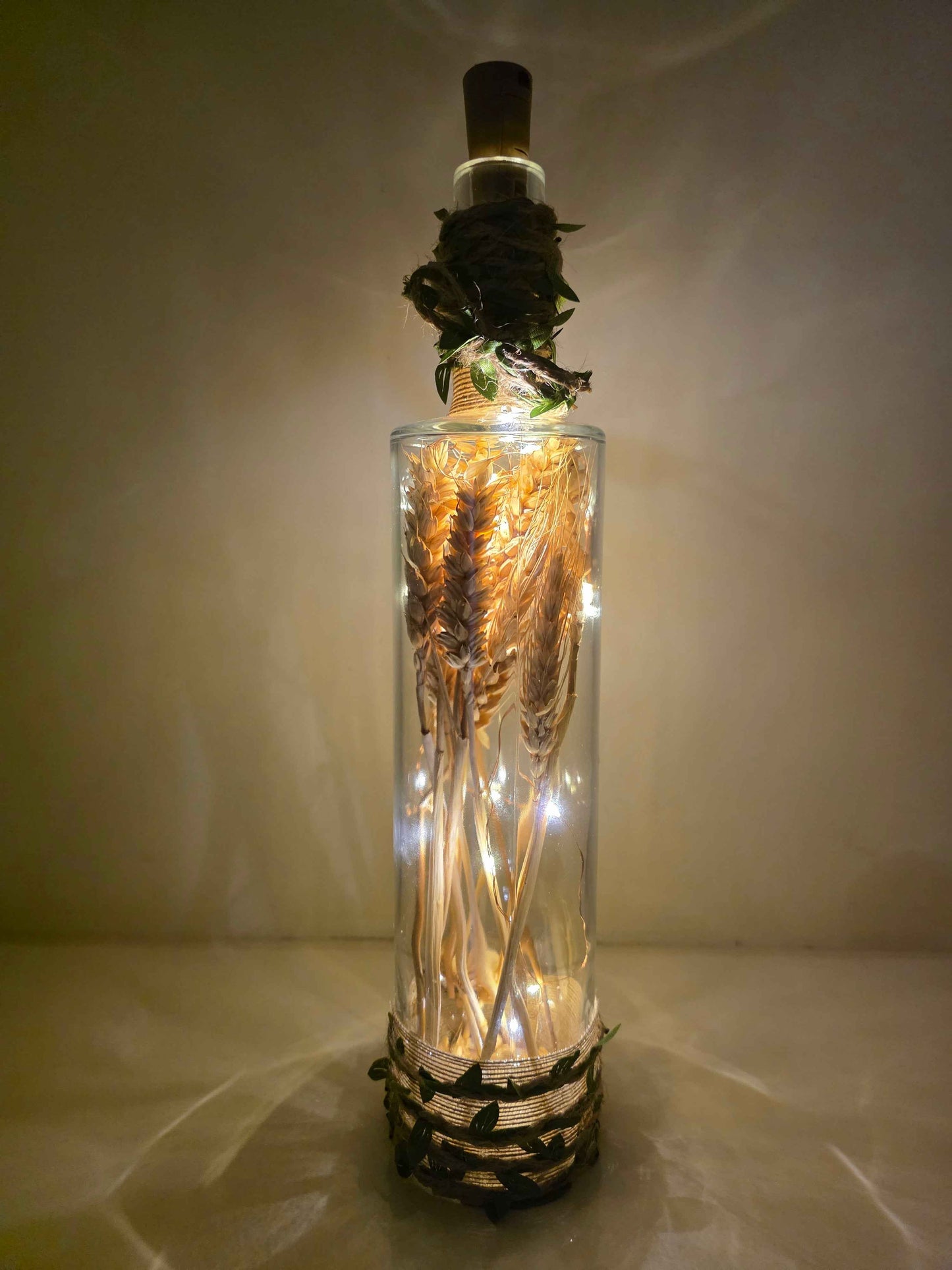 Rustic Wheat Bottle Lamp | Handmade Farmhouse LED Lighting | Quantock Inspiration
