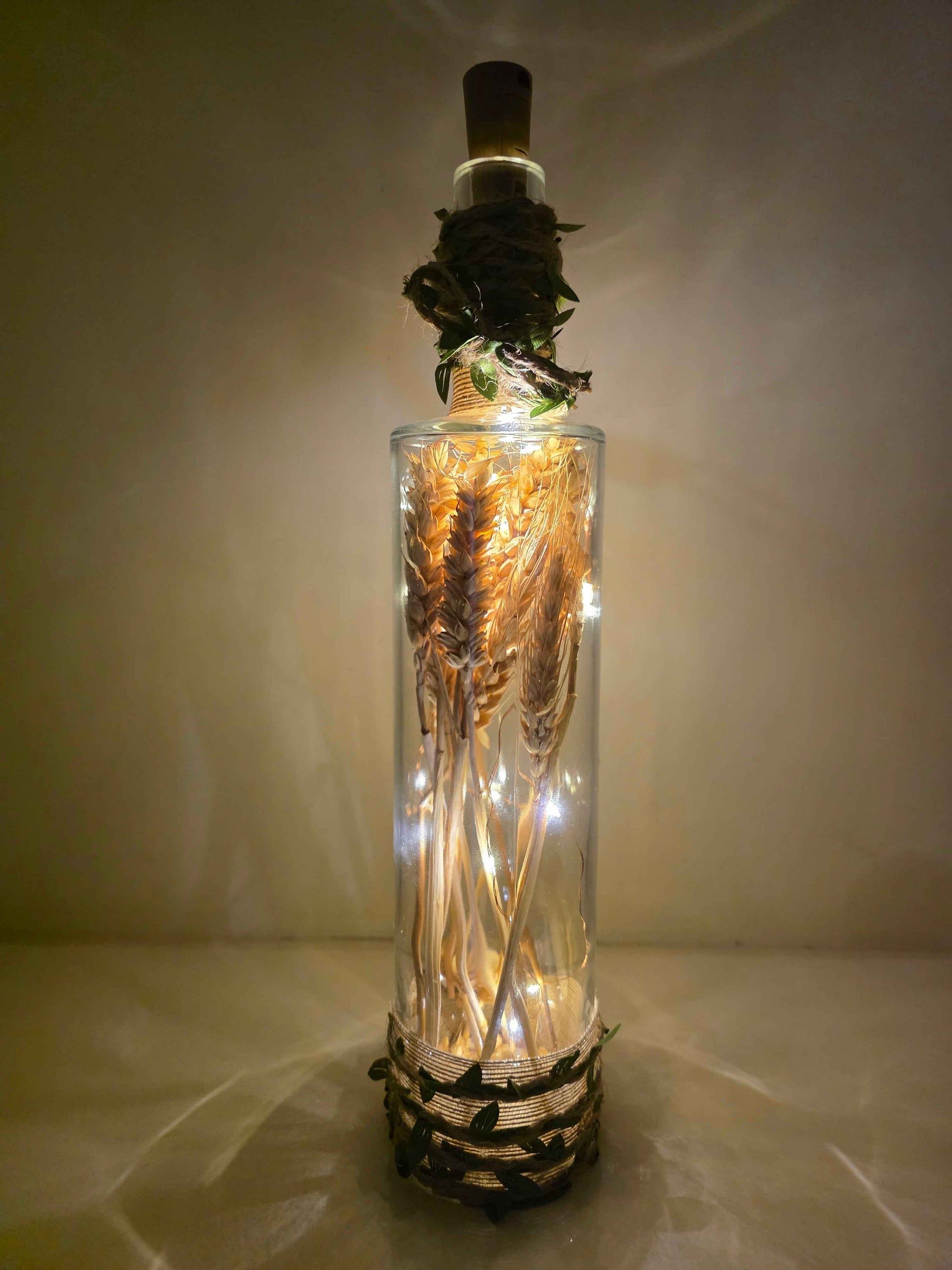 Rustic Wheat Bottle Lamp | Handmade Farmhouse LED Lighting | Quantock Inspiration