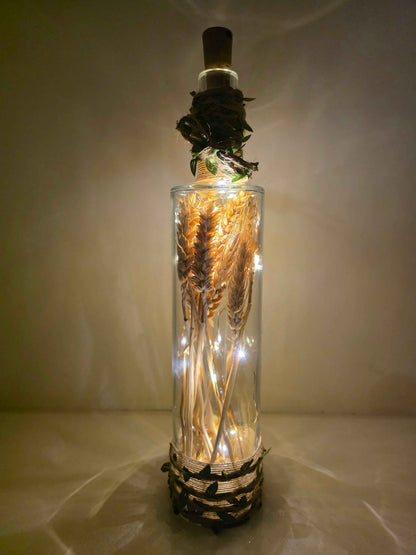 Rustic Wheat Bottle Lamp | Handmade Farmhouse LED Lighting | Quantock Inspiration