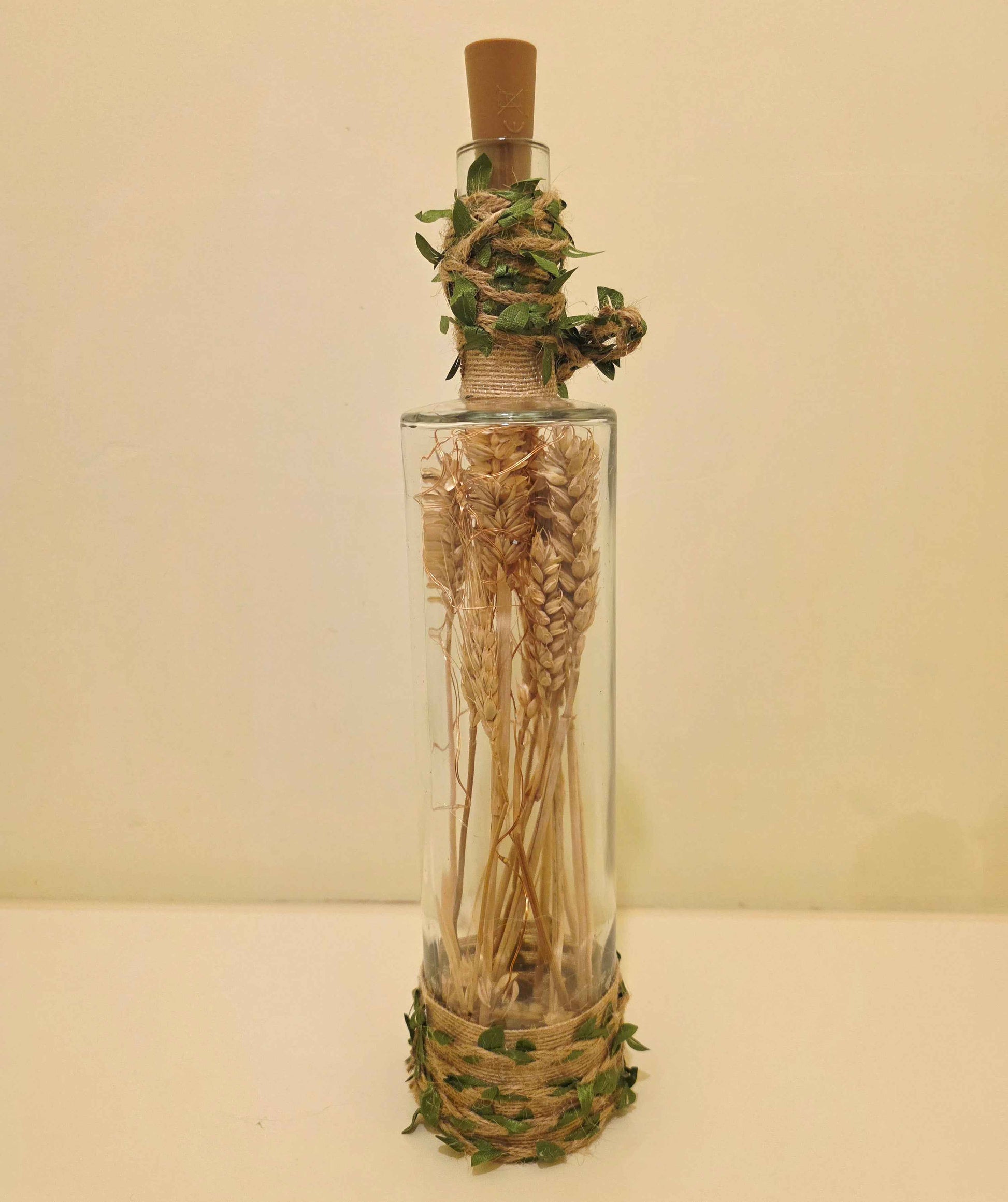 Rustic Wheat Bottle Lamp | Handmade Farmhouse LED Lighting | Quantock Inspiration