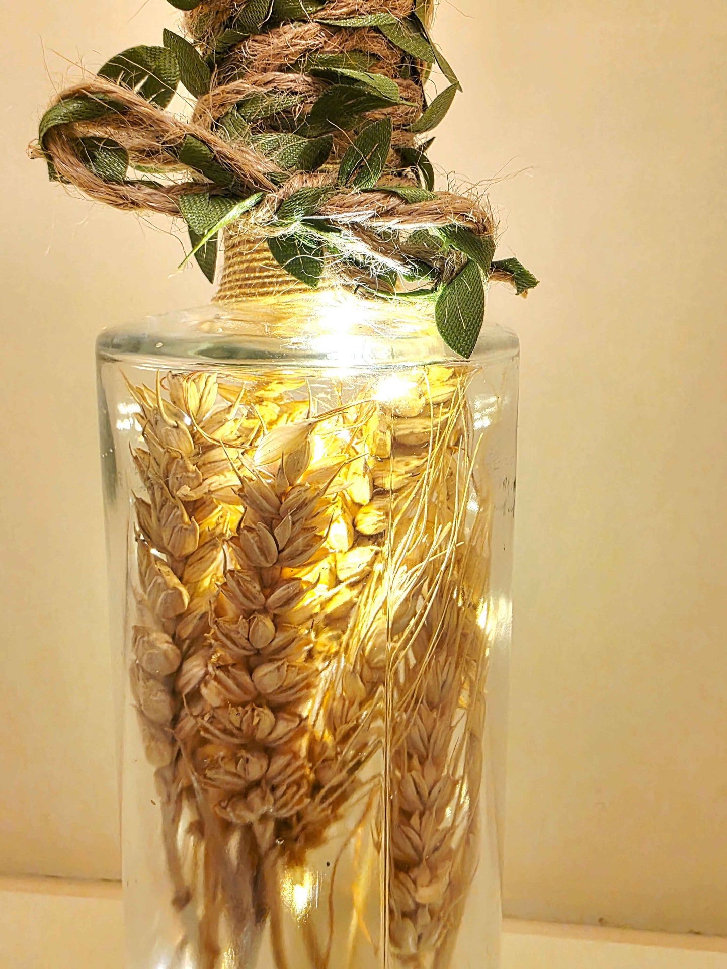 Rustic Wheat Bottle Lamp | Handmade Farmhouse LED Lighting | Quantock Inspiration