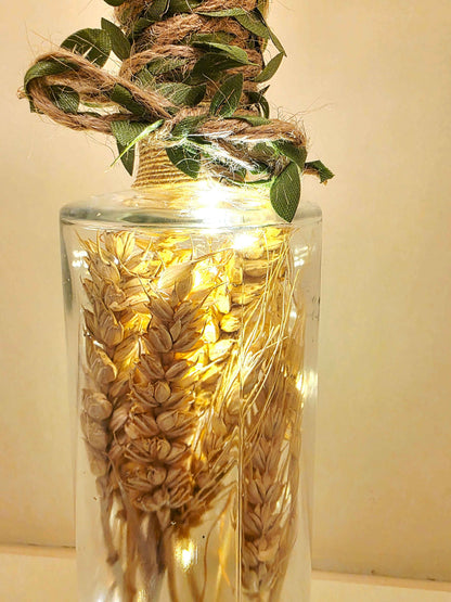 Rustic Wheat Bottle Lamp | Handmade Farmhouse LED Lighting | Quantock Inspiration