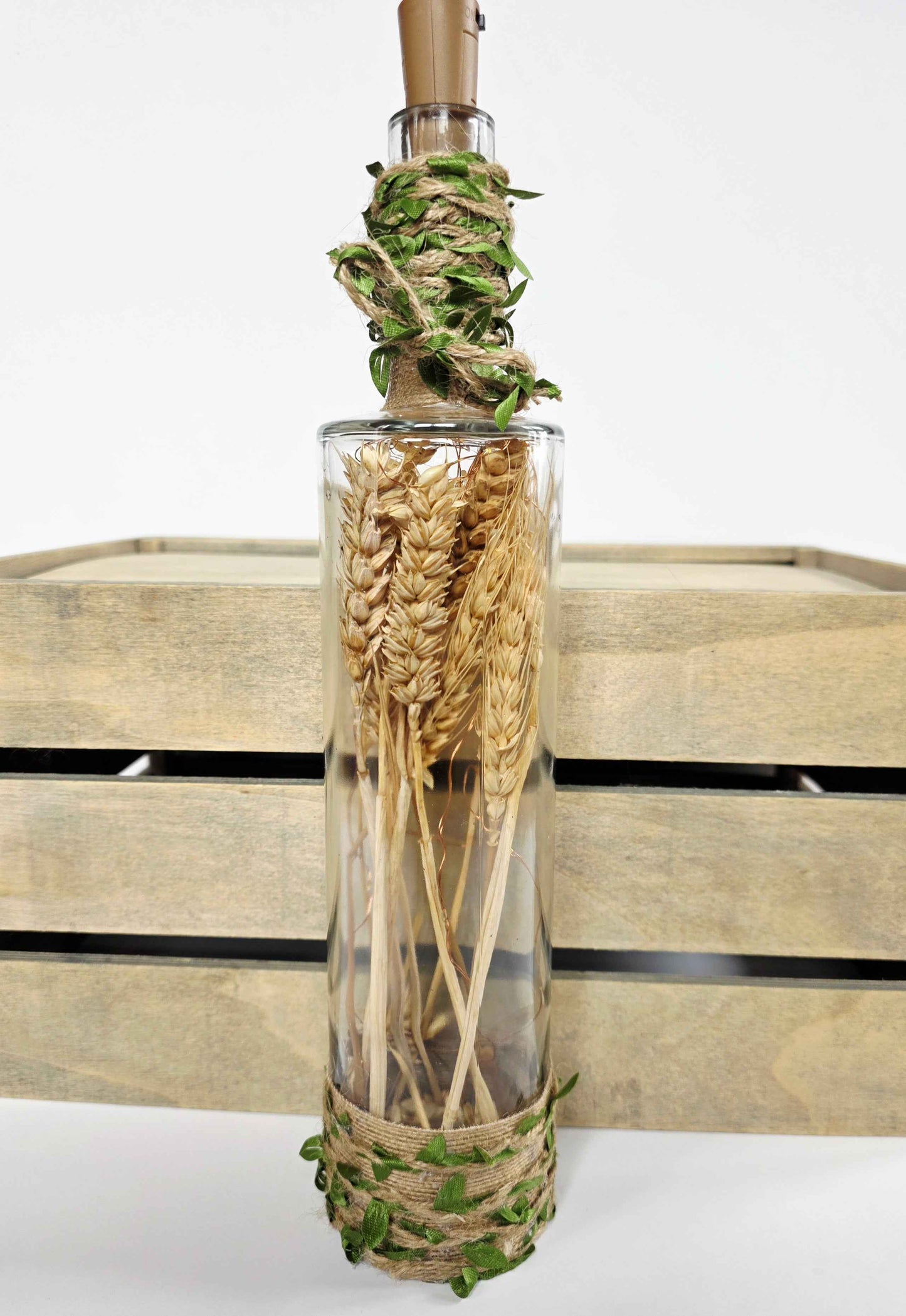 Rustic Wheat Bottle Lamp | Handmade Farmhouse LED Lighting | Quantock Inspiration