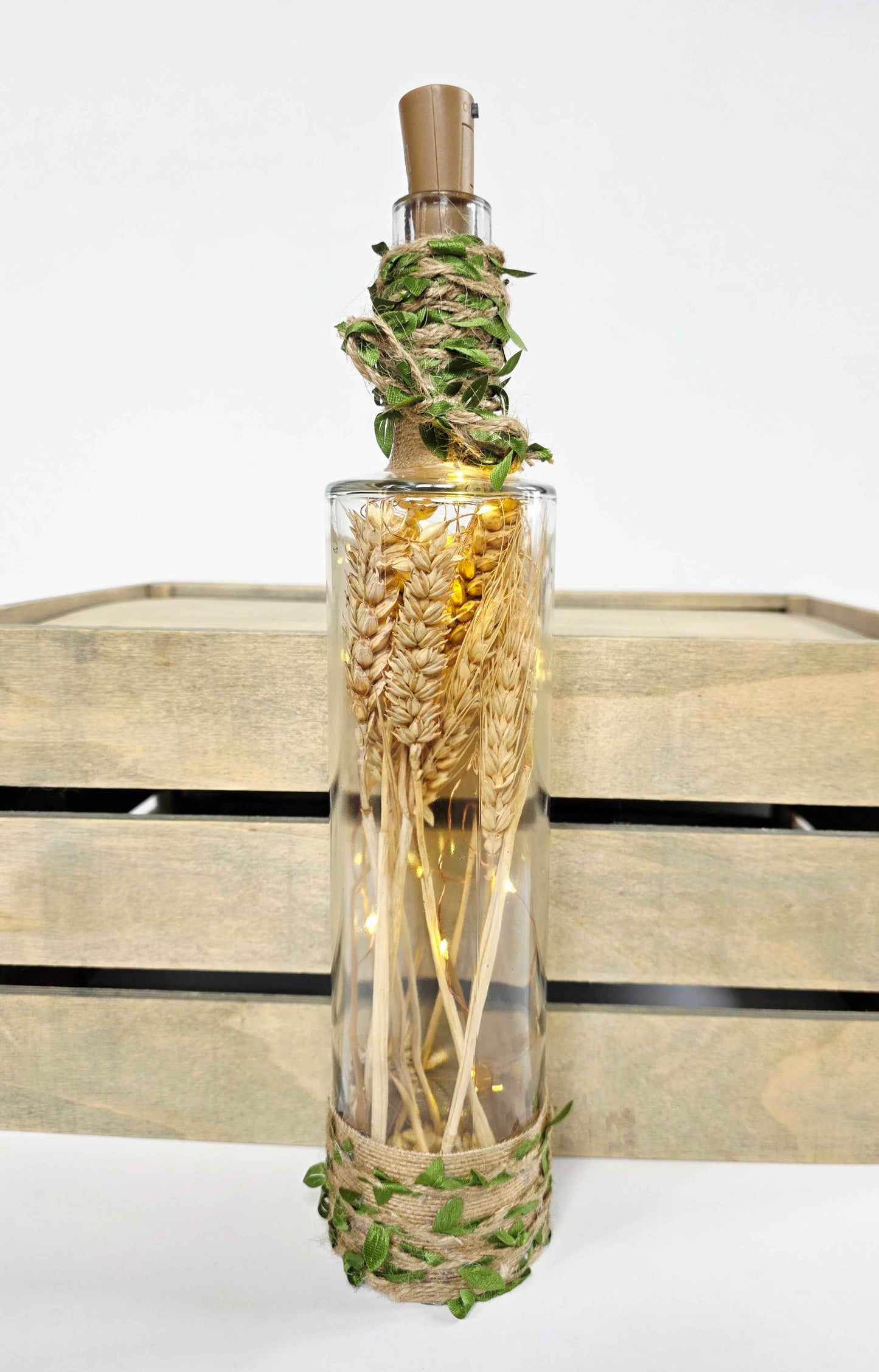 Rustic Wheat Bottle Lamp | Handmade Farmhouse LED Lighting | Quantock Inspiration