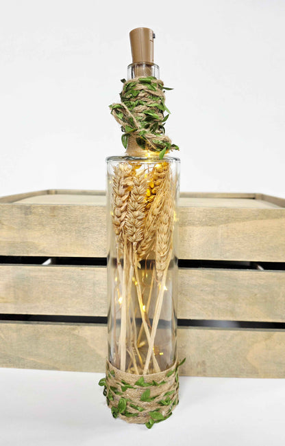 Rustic Wheat Bottle Lamp | Handmade Farmhouse LED Lighting | Quantock Inspiration