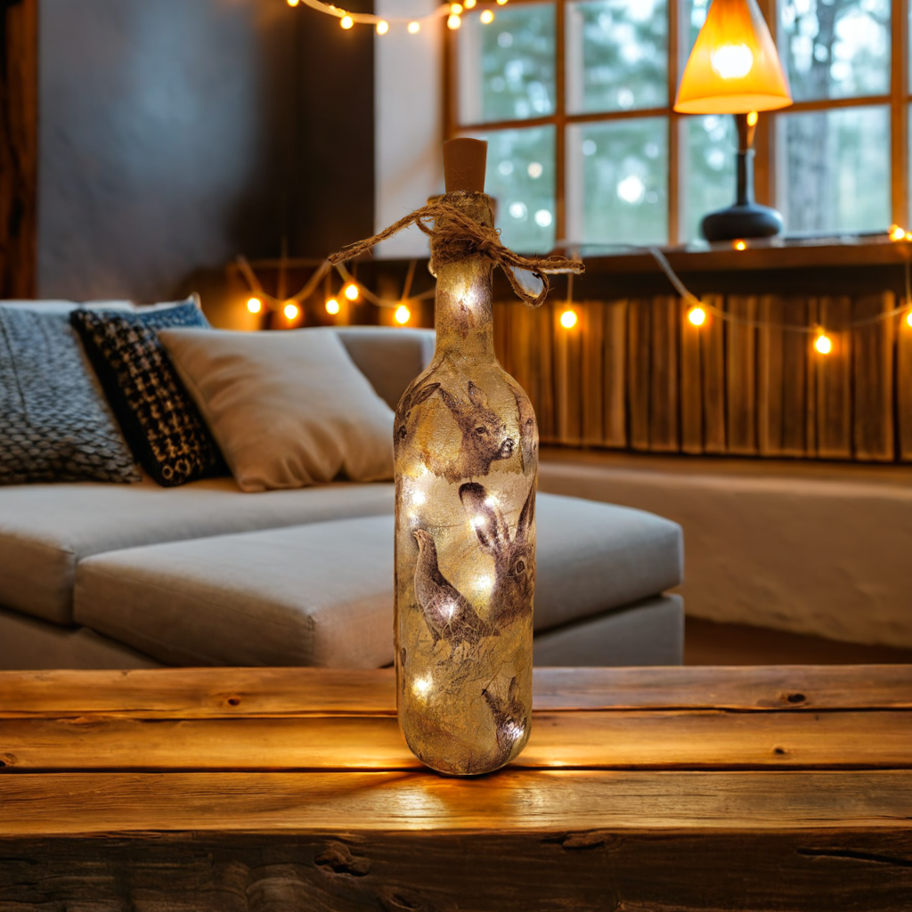 Wildlife Bottle | Decoupage LED Lighting | Quantock Inspiration