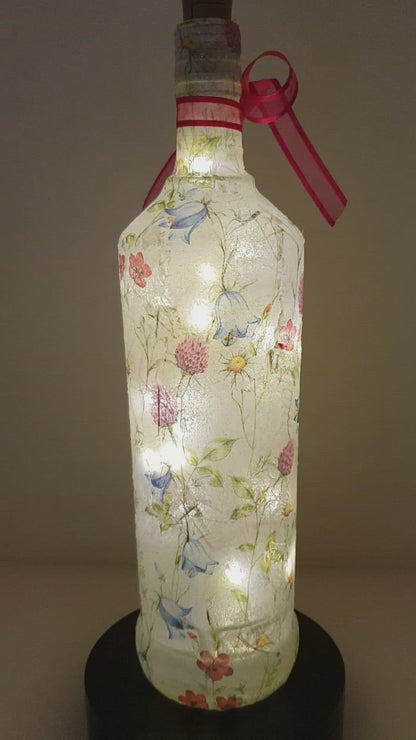 Decoupage Meadow Flower Bottle Lamp