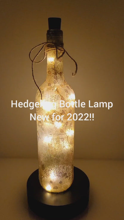 Rotating Lit up wine bottle with Hedgehog detailing. Jute string bow